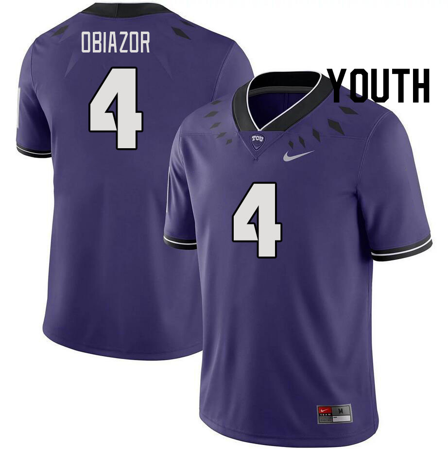 Youth #4 Namdi Obiazor TCU Horned Frogs 2023 College Footbal Jerseys Stitched-Purple - Click Image to Close